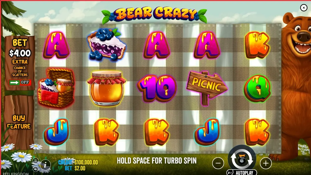 Tampilan visual slot Bear Crazy dengan tema hutan dan beruang