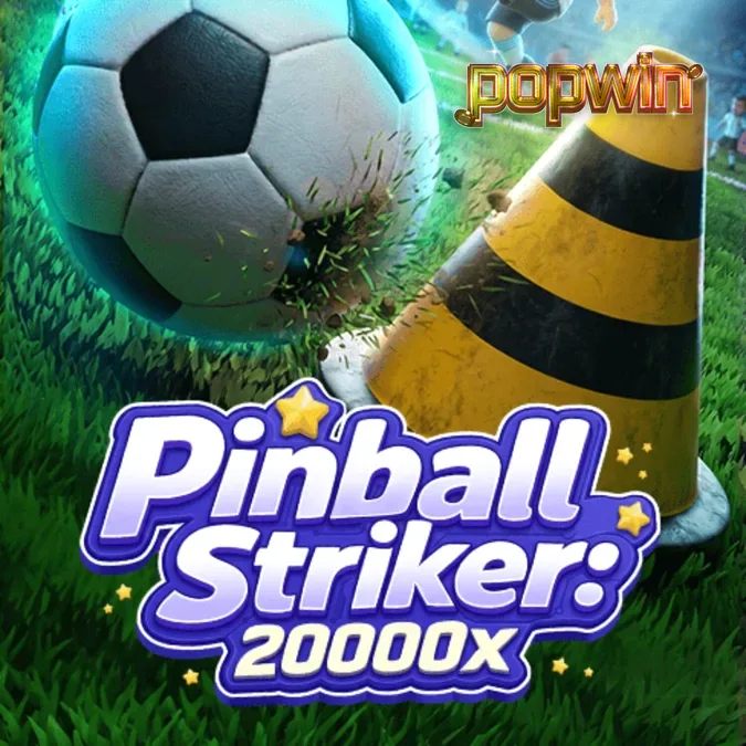 Tampilan layar permainan Pinball Striker 20,000x dengan tema stadion neon dan elemen pinball.